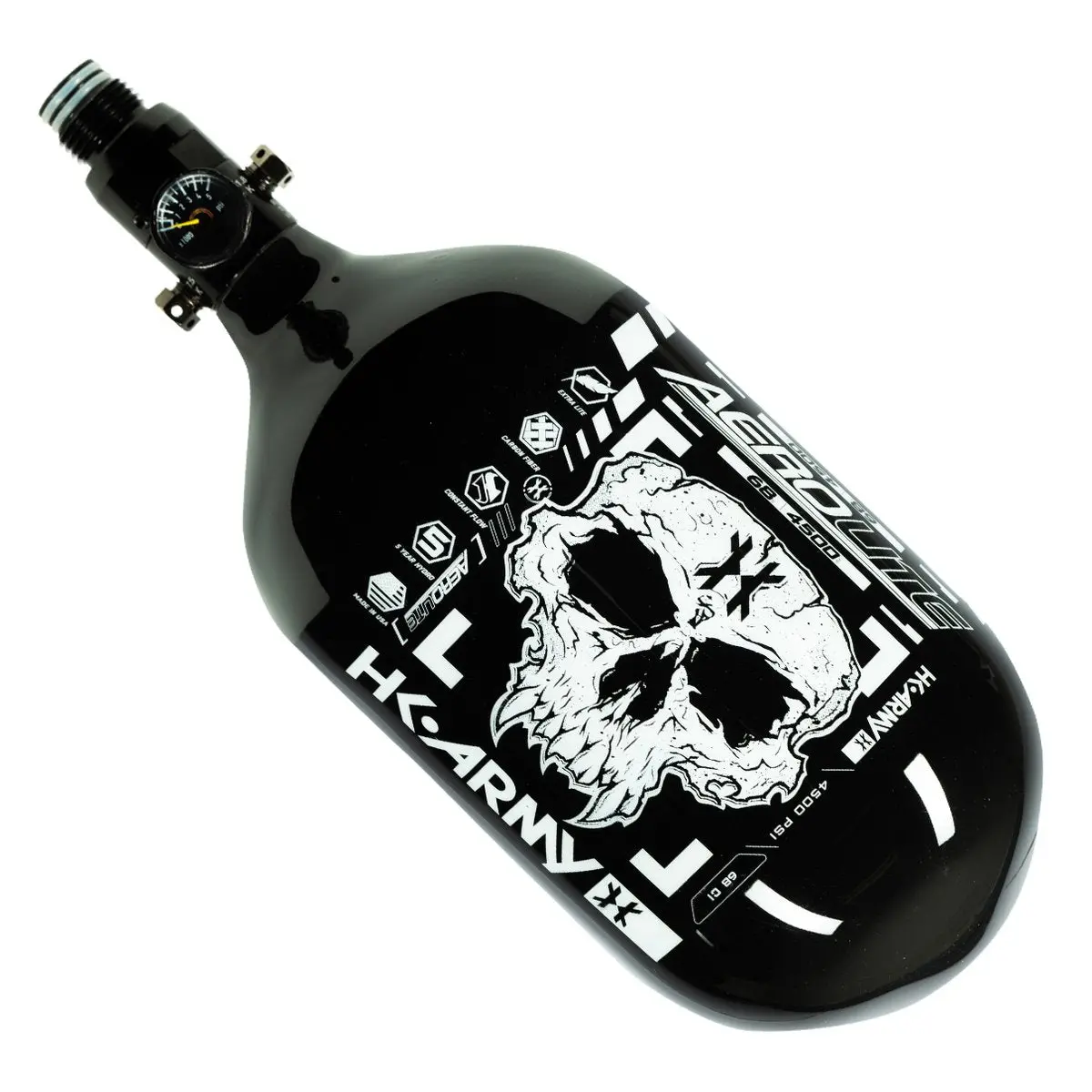 Hk Army "Extra Lite" Carbon Fiber Tank - Standard Reg - Doom -68/4500 Psi - Black/White 1