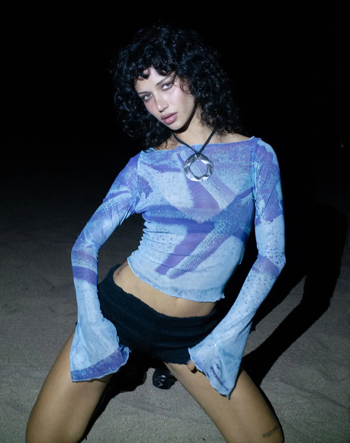 Anchi Mesh Long Sleeve Top In Blue Starfish Photoprint 1