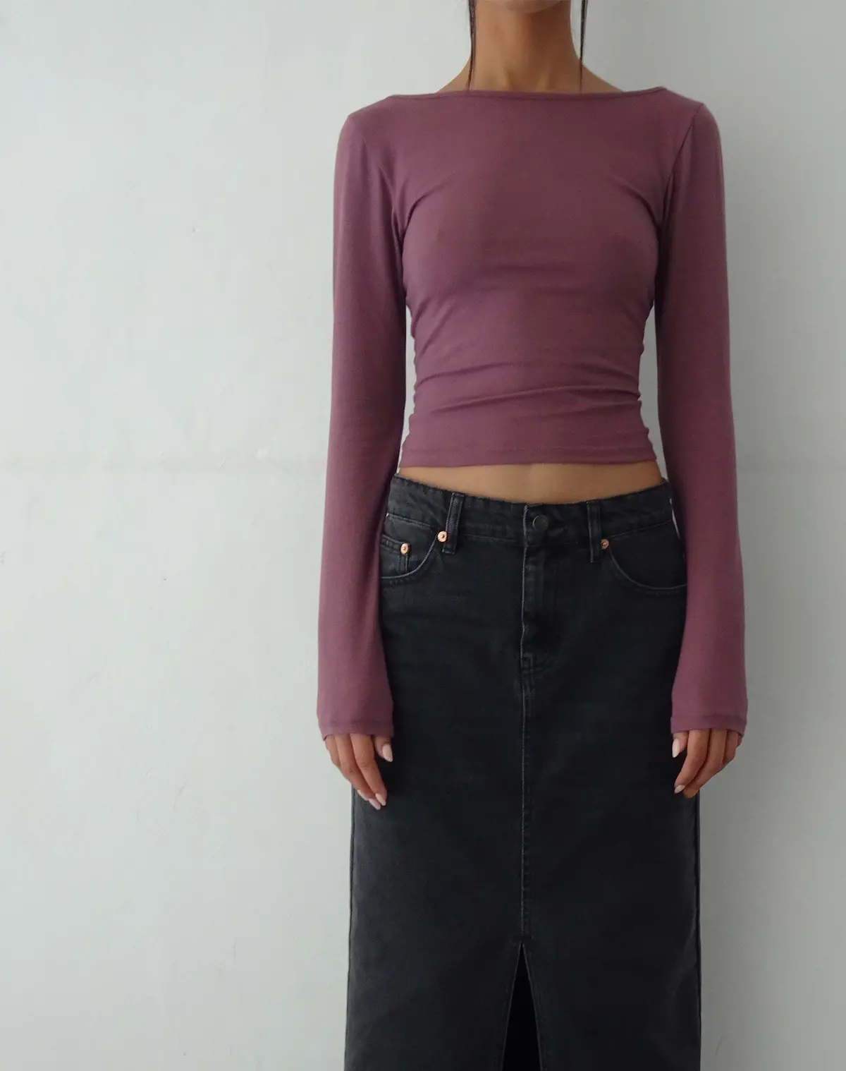Amabon Long Sleeve Top In Mauve 1