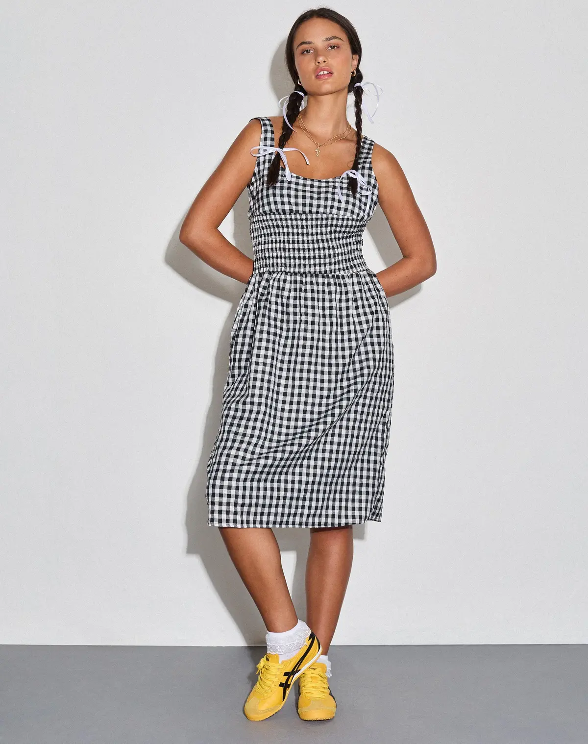 Ambrose Midi Dress In Black And White Gingham 1