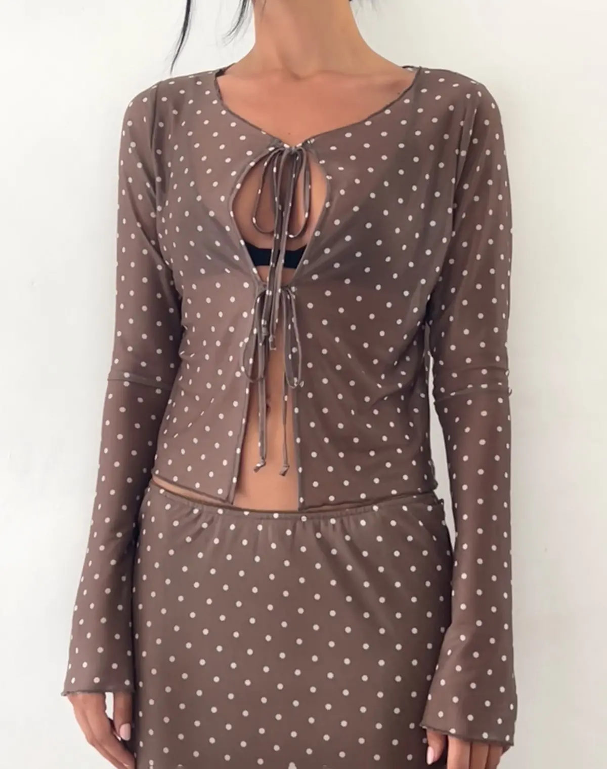 Araceli Tie Front Top In Basic Polka Brown 2