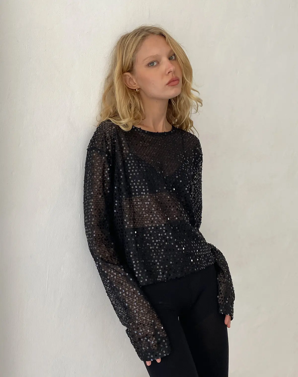 Aridani Unlined Long Sleeve Top In Black Sequin 1