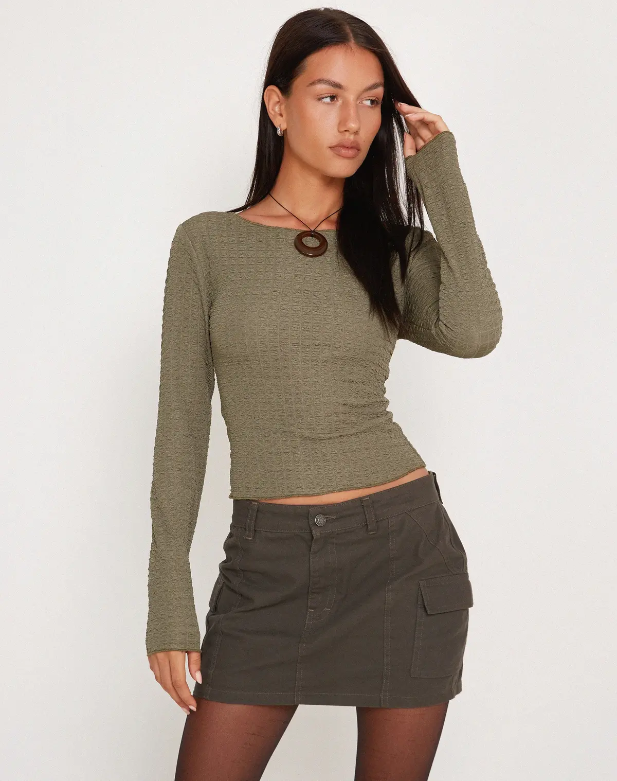 Armina Long Sleeve Top In Khaki 1