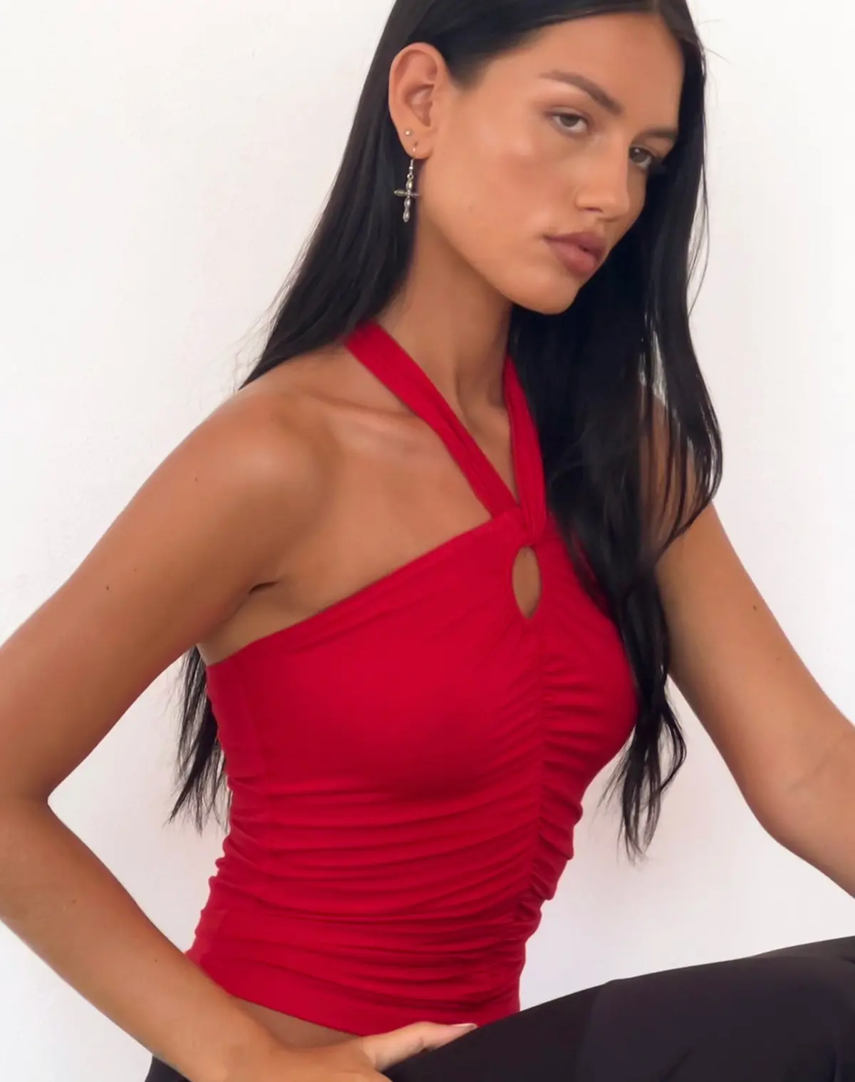 Audrey Halterneck Top In Red Soft Slinky 1