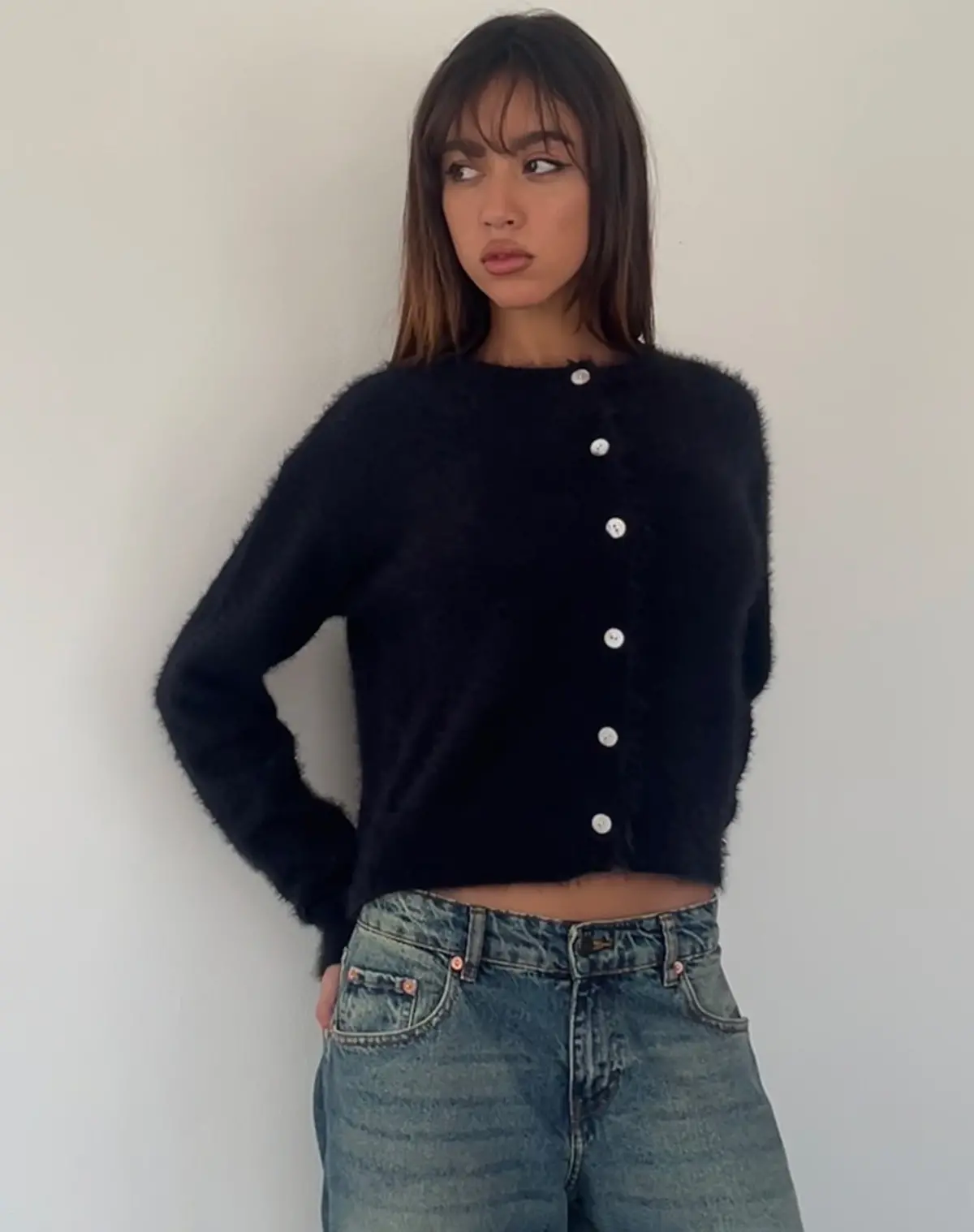 Audrina Cardigan In Fluffy Knit Black 1