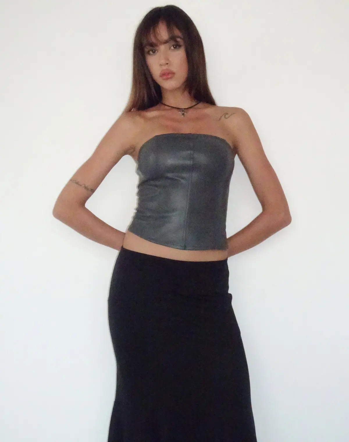 Audy Bandeau Crop Top In Pu Slate Grey 1
