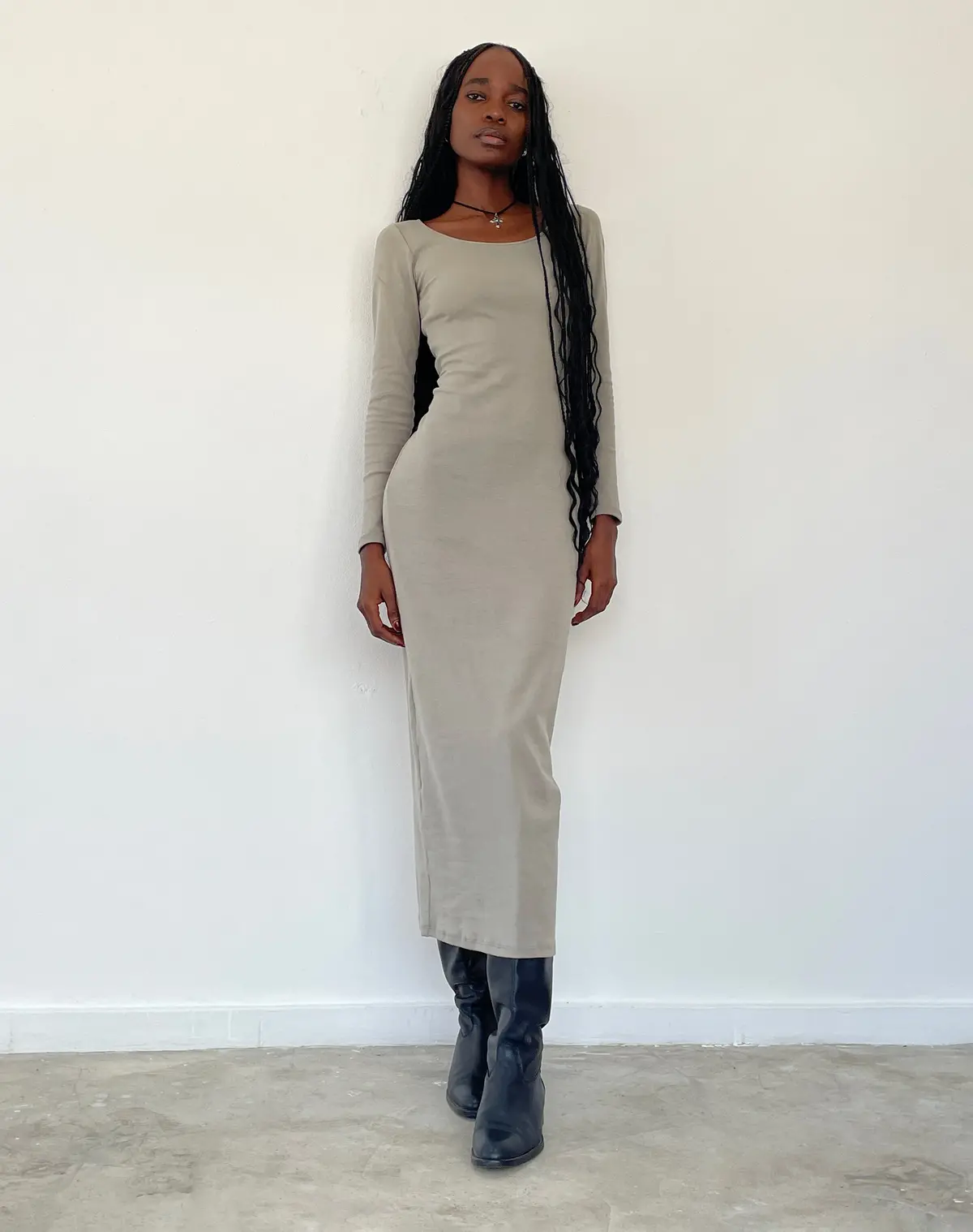 Belila Long Sleeve Maxi Dress In Sage Grey 1