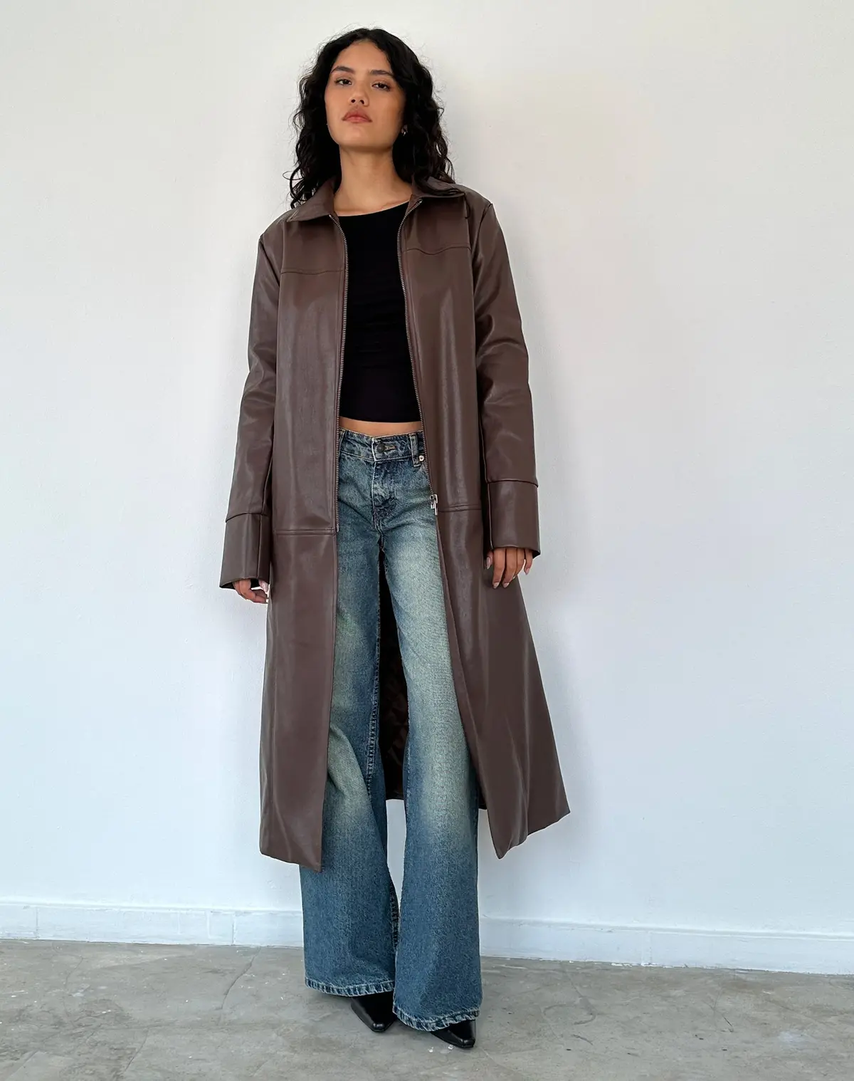 Berlin Pu Trench Coat In Dark Brown 1