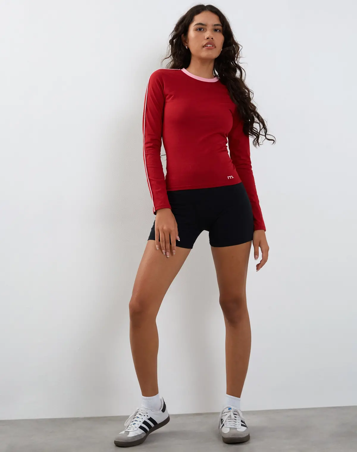 Bonija Long Sleeve Top In Red With Pink Binding 2