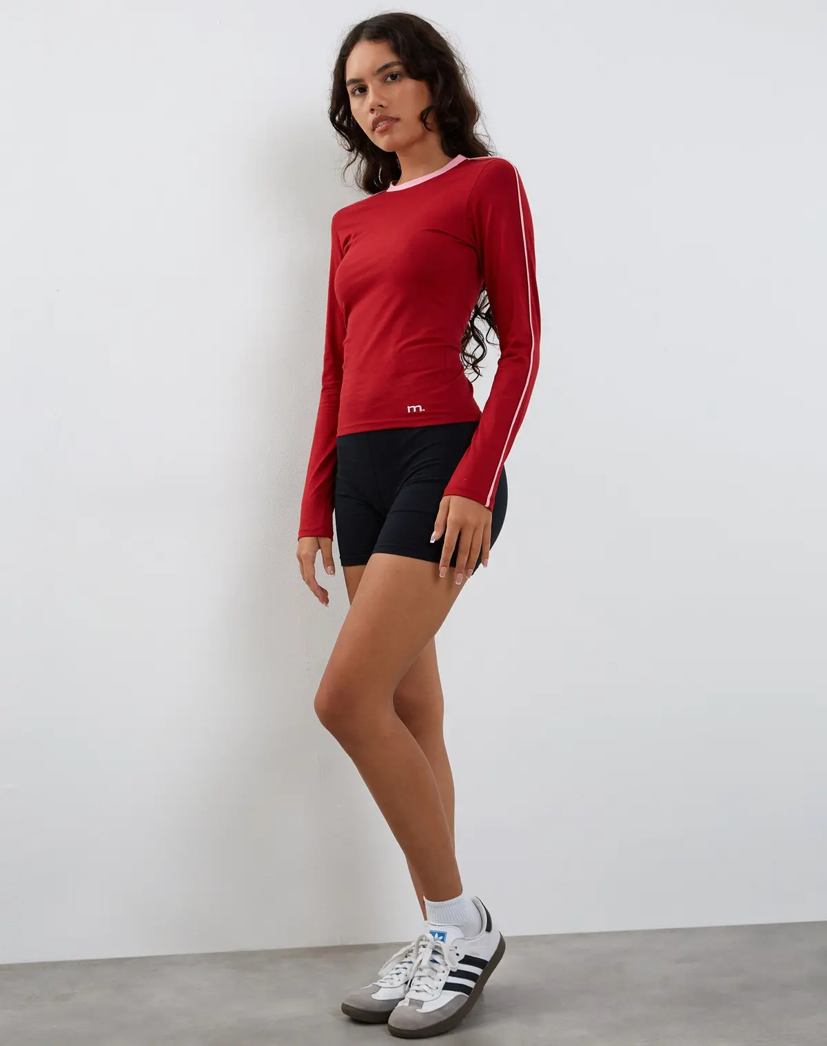 Bonija Long Sleeve Top In Red With Pink Binding 5