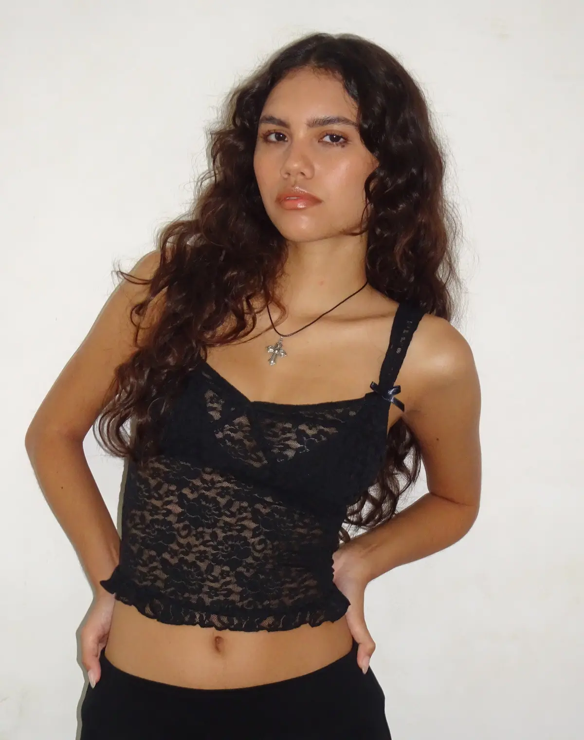 Brietta Unlined Corset Top In Rose Lace Black 1