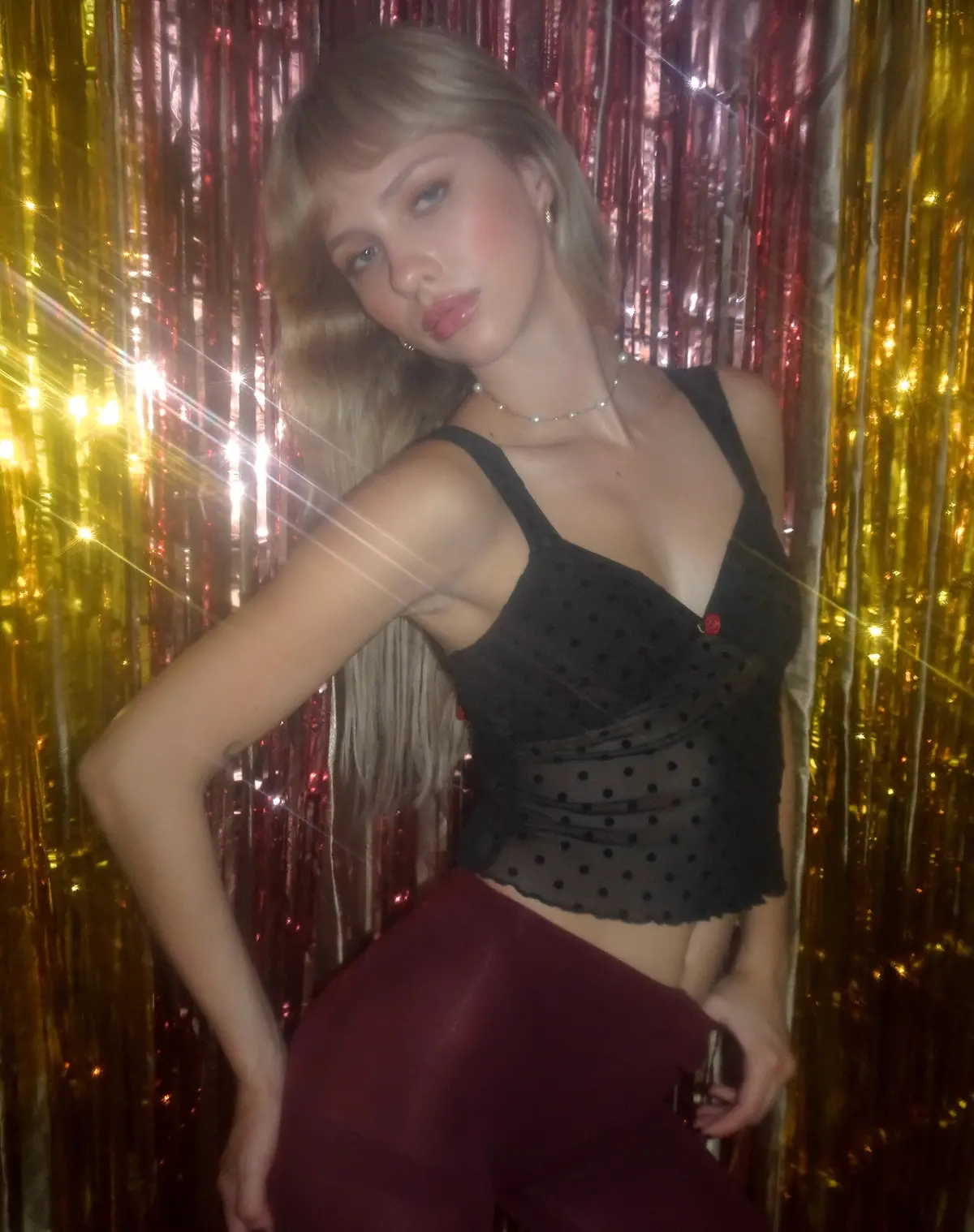 Brietta Mesh Top In Polka Black Flock 1