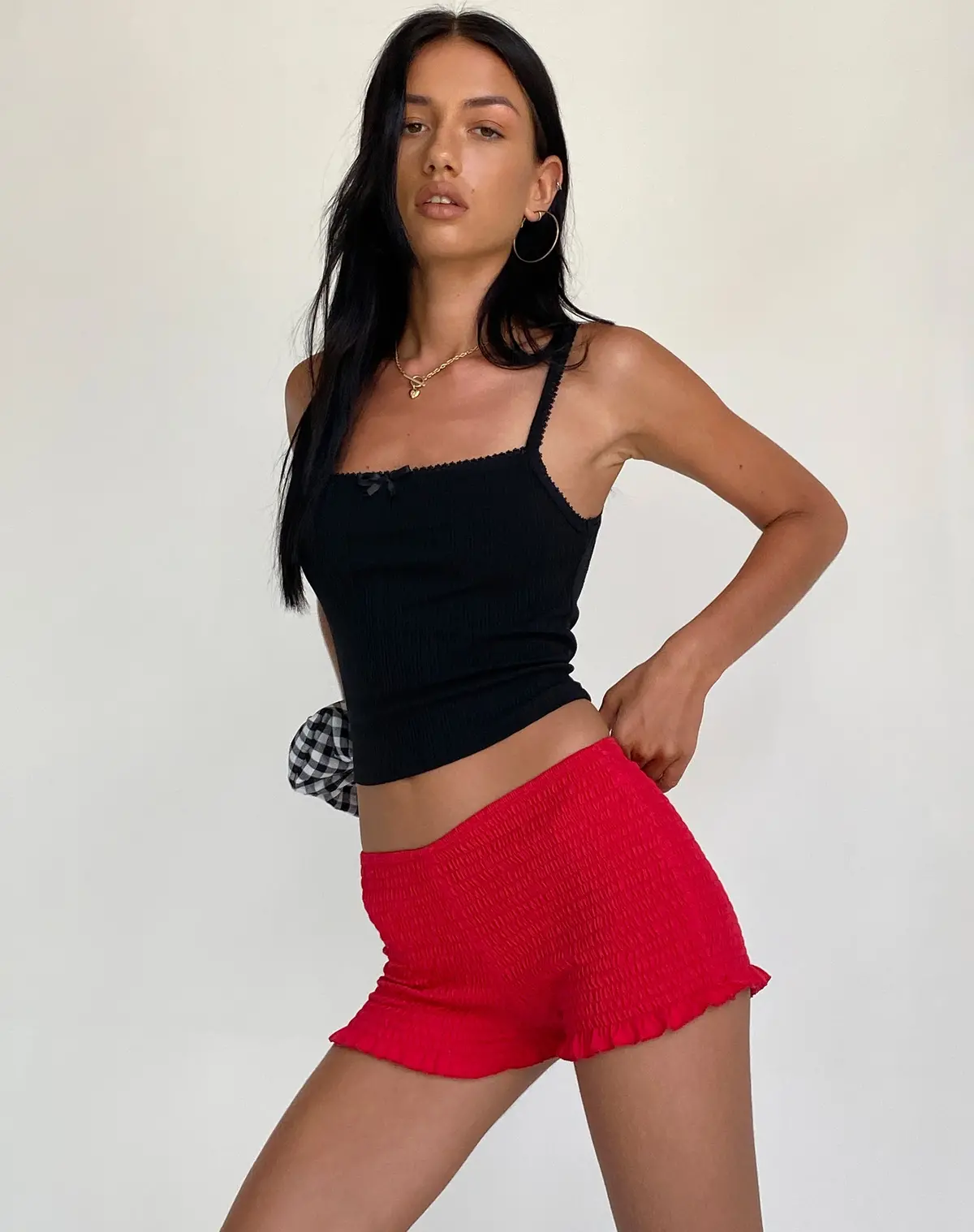 Ritala Shirred Micro Shorts In Racing Red 1