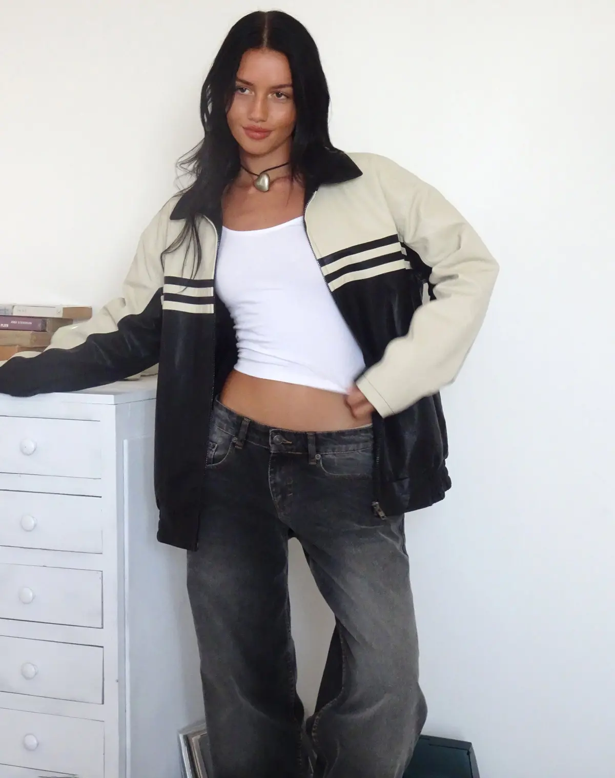 Calista Jacket In Pu Black With Ivory 3
