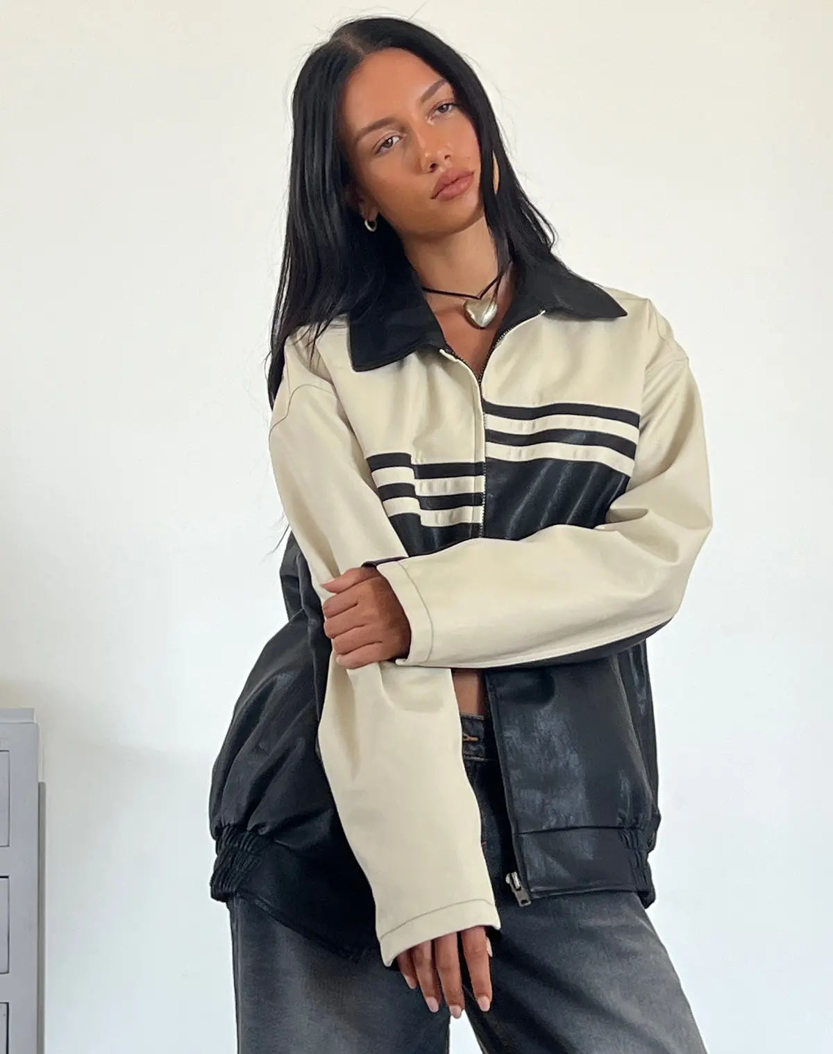 Calista Jacket In Pu Black With Ivory 1
