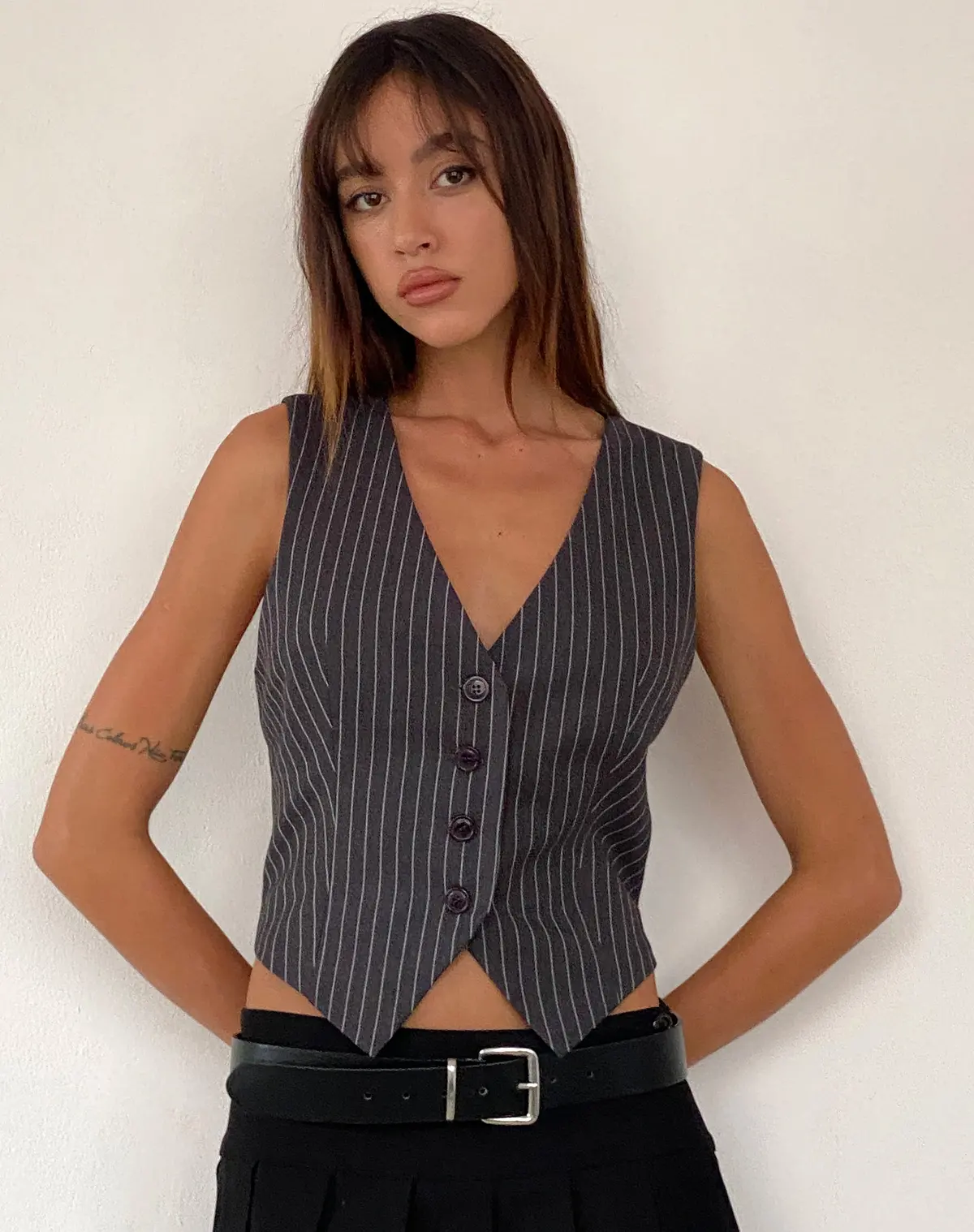 Canta Tailored Vest Top In Dark Grey Pinstripe 1