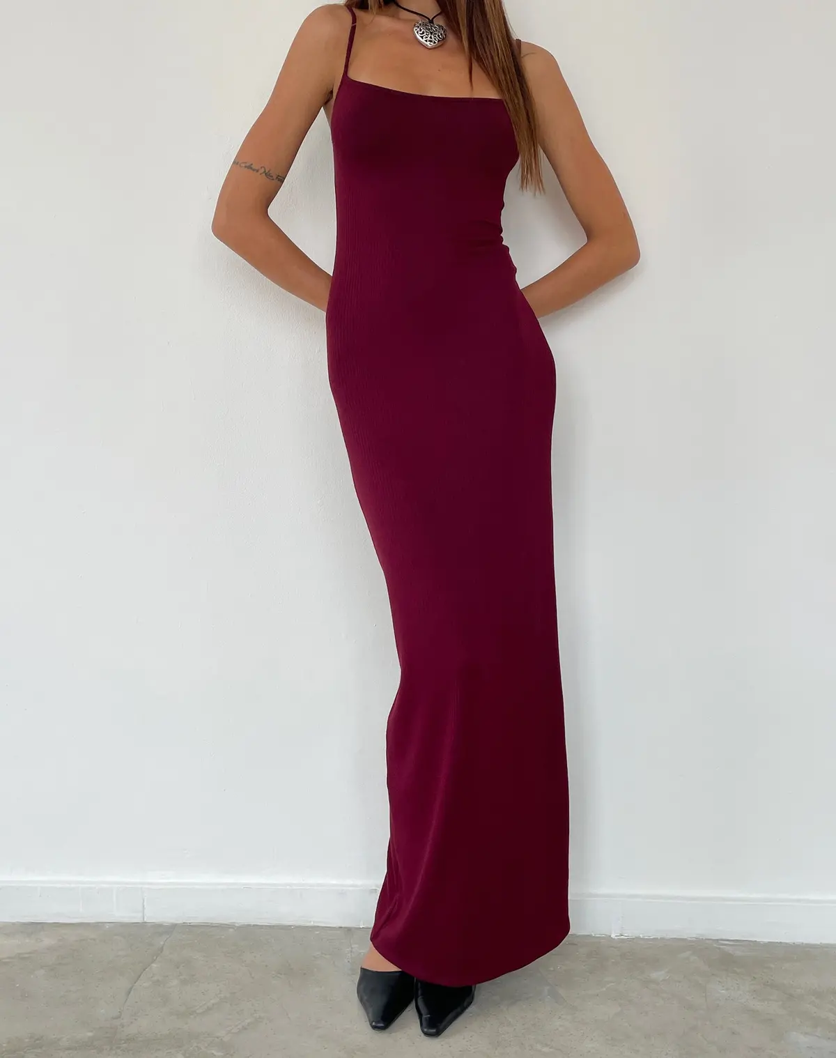 Cantha Maxi Dress In Rib Burgundy 1