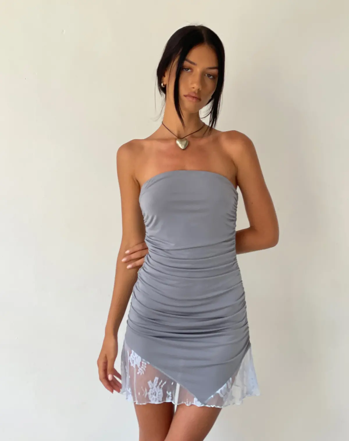 Motel X Jacquie Carlie Bandeau Mini Dress In Slinky Grey 1