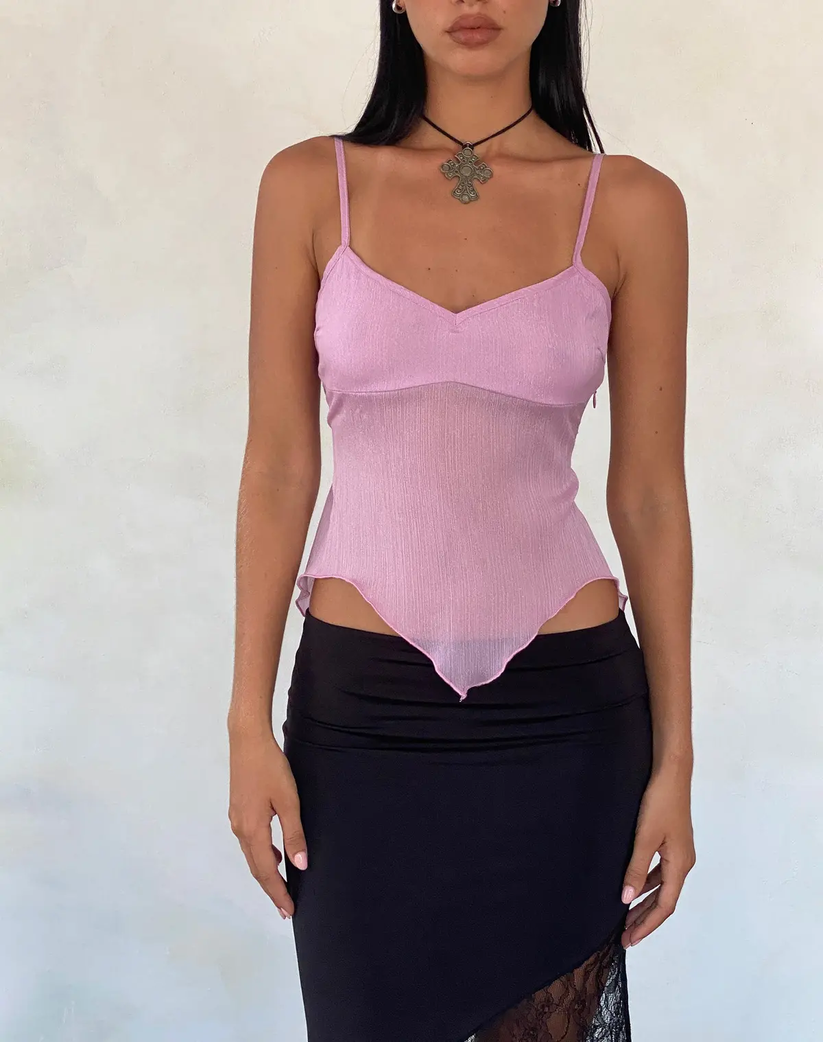 Carmeline Longline Cami Top In Shimmer Pink 1