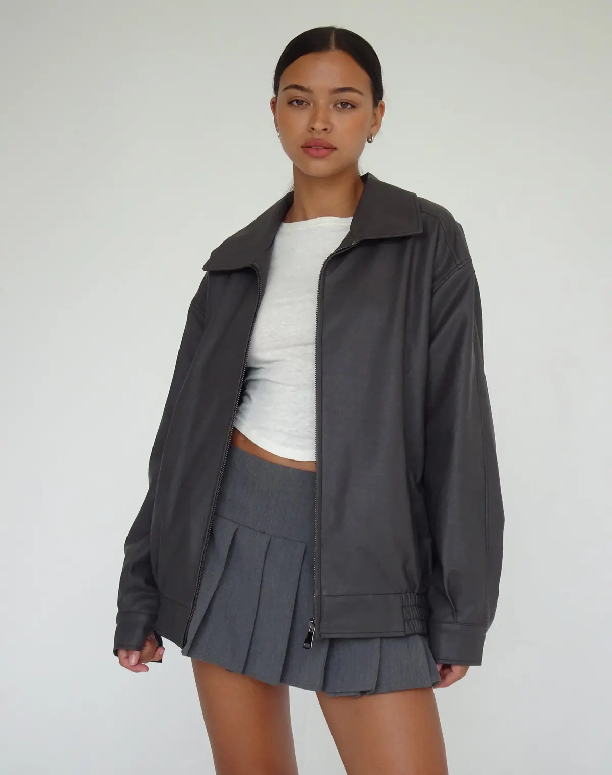 Cavita Pu Jacket In Grey With Black Top Stitch 1