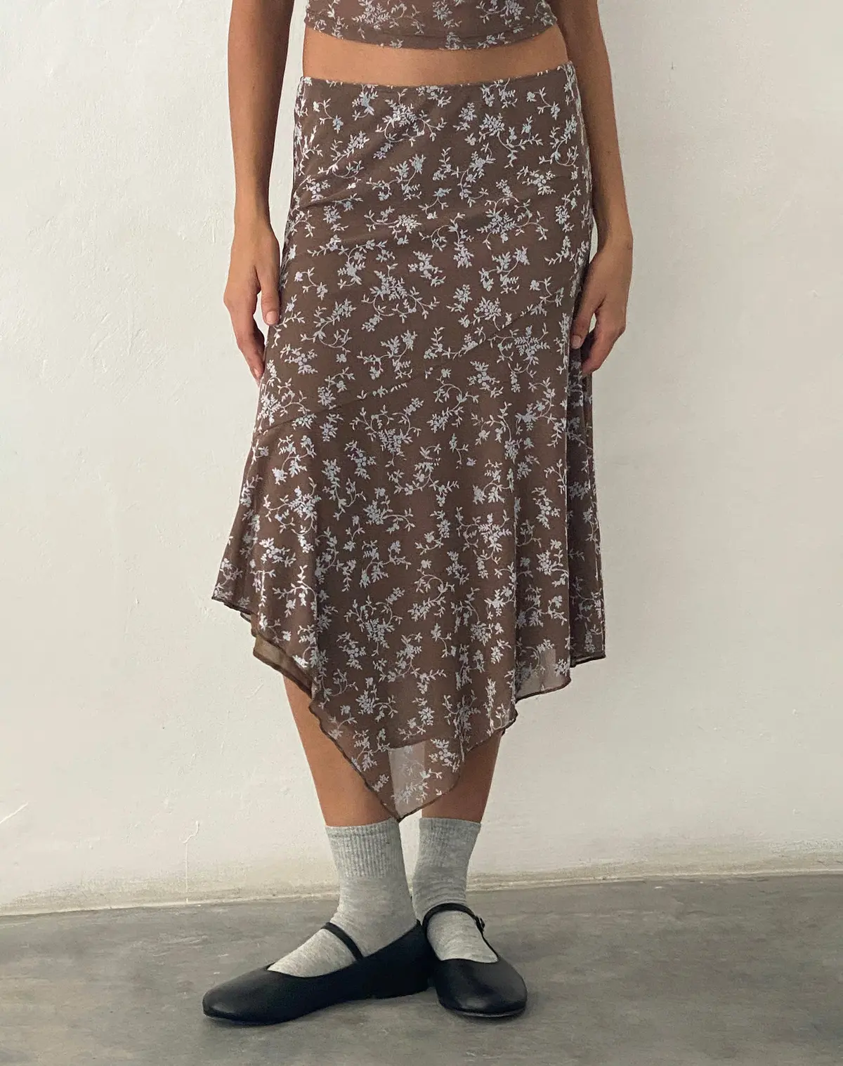 Cinta Low Rise Midi Skirt In Botanist Flock Dark Taupe 1