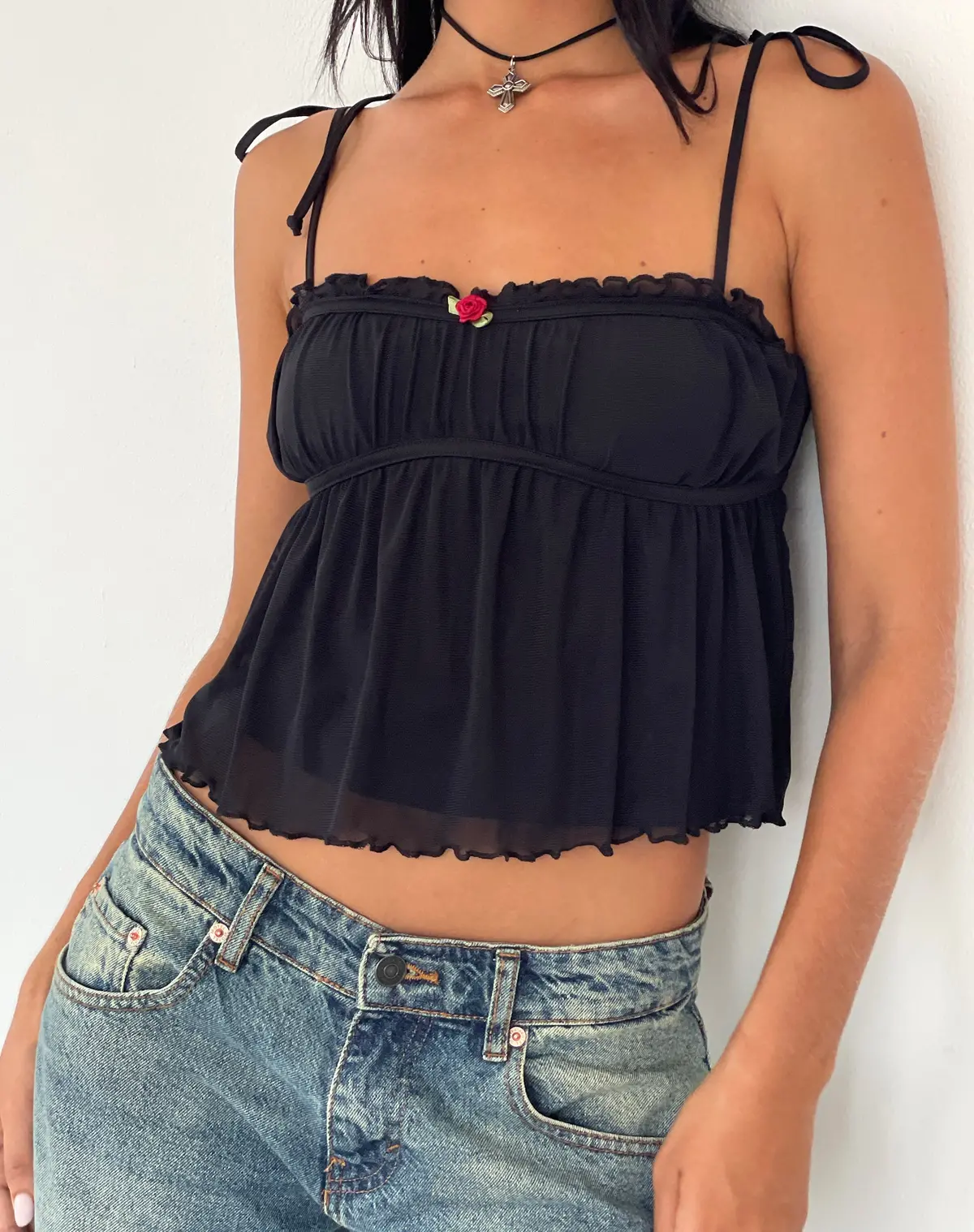 Damaris Cami Top In Black With Black Binding 1