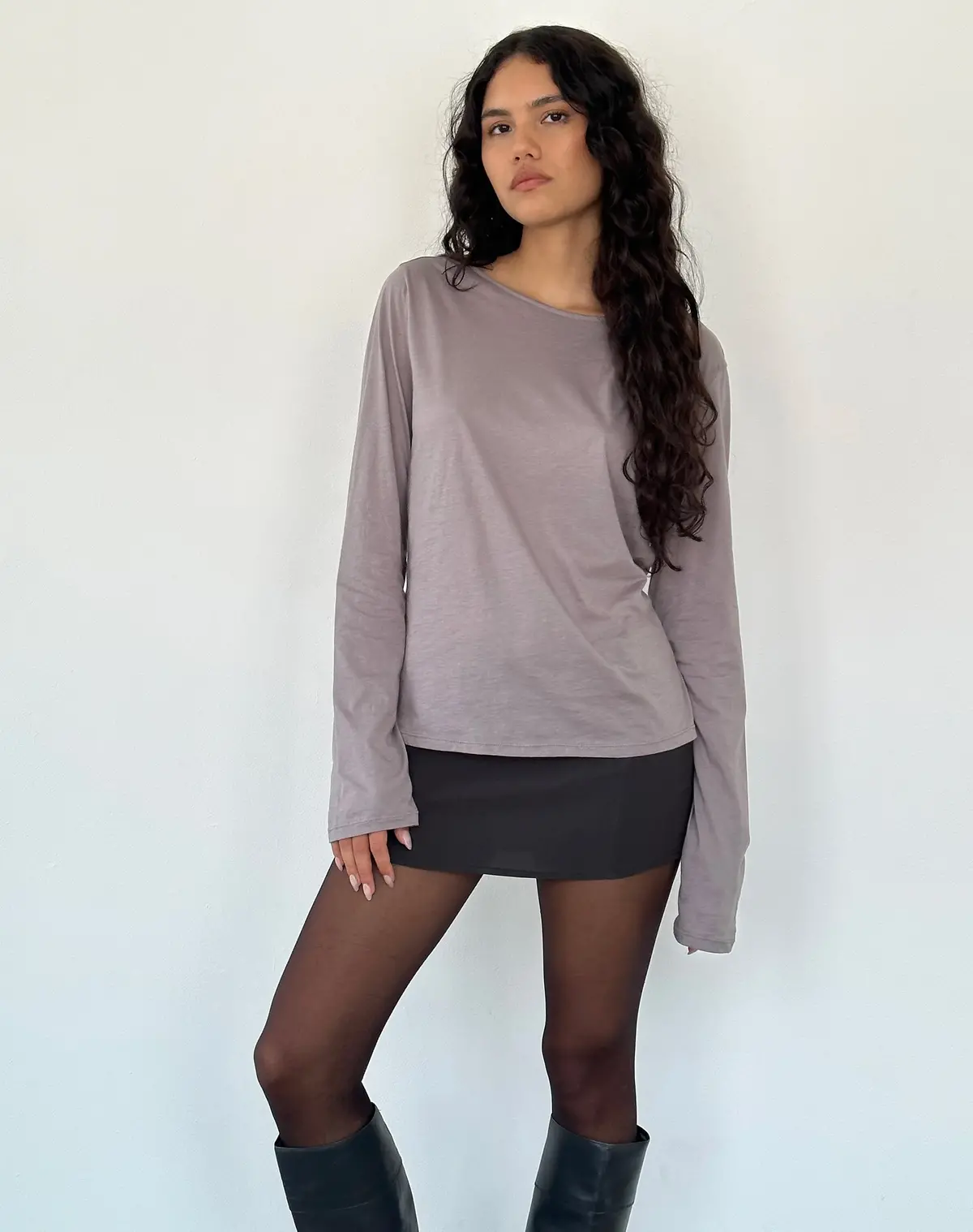 Damon Baggy Long Sleeve Top In Elephant Grey Tissue Jersey 1
