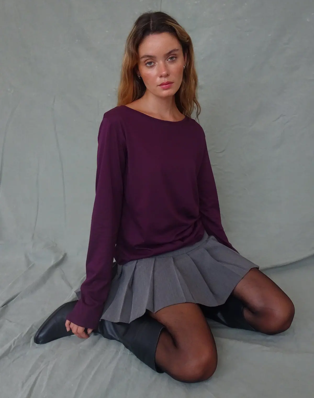 Damon Baggy Long Sleeve Top In Oxblood Tissue Jersey 1