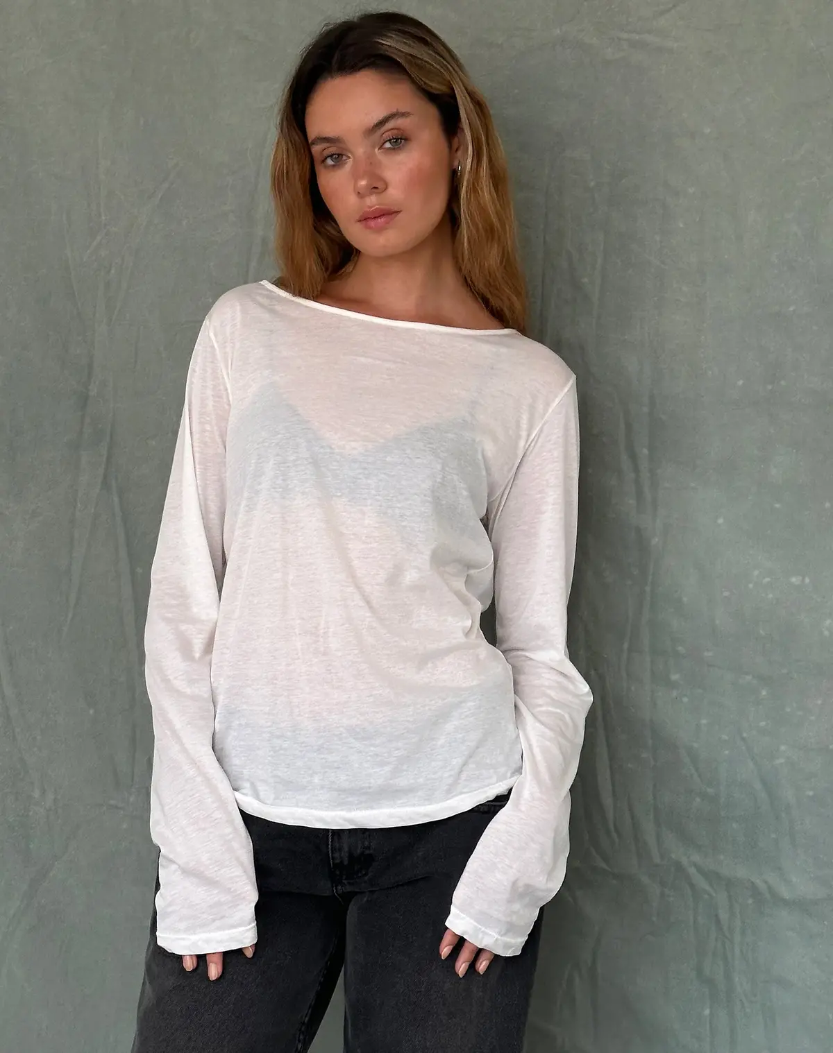 Damon Baggy Long Sleeve Top In White Tissue Jersey 1