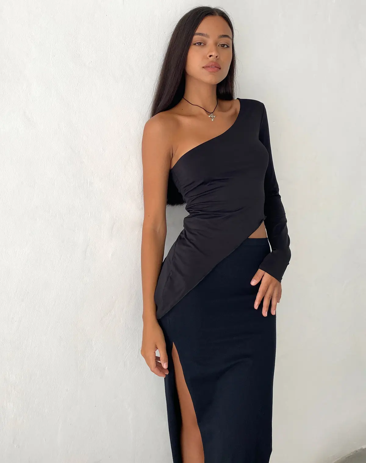 Dania One Shoulder Top In Slinky Black 1
