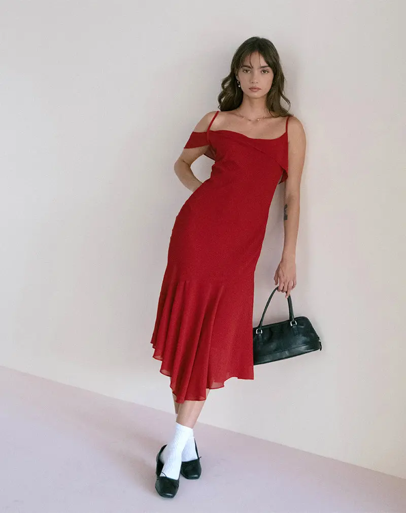 Dansya Midi Chiffon Dress In Red 1