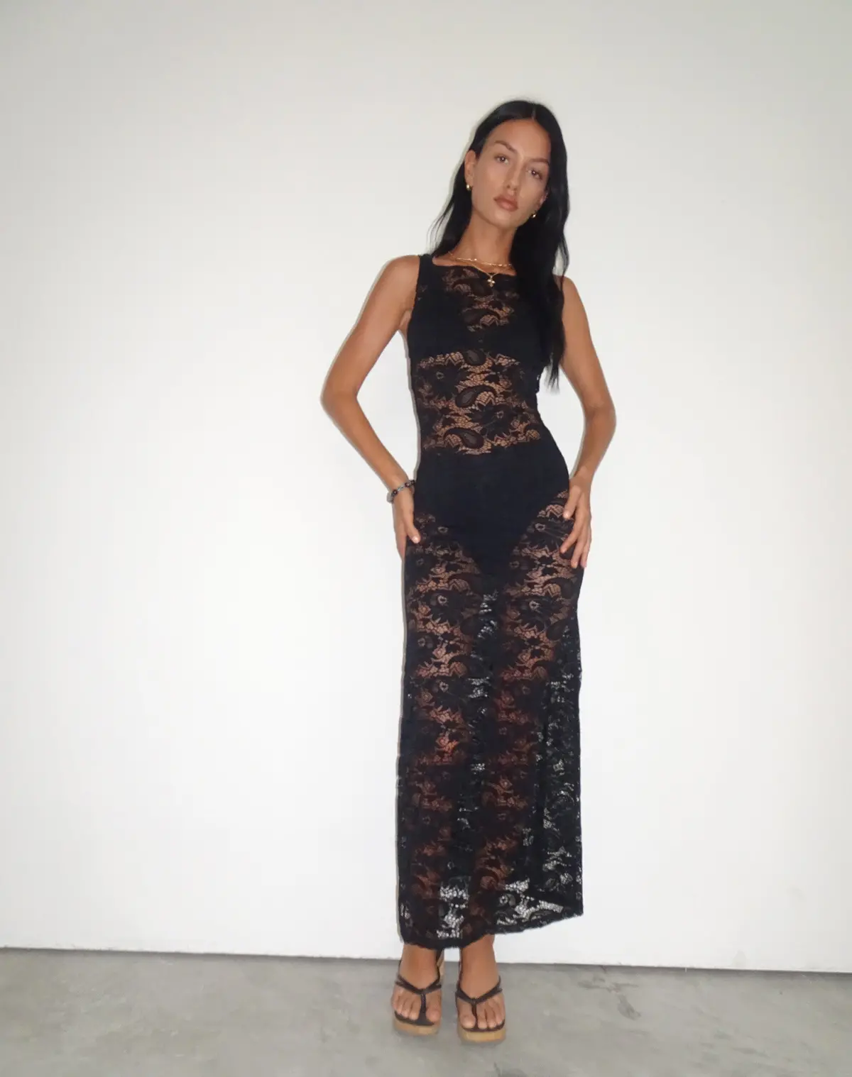 Daudy Tie Back Lace Maxi Dress In Jet Black Lace 1