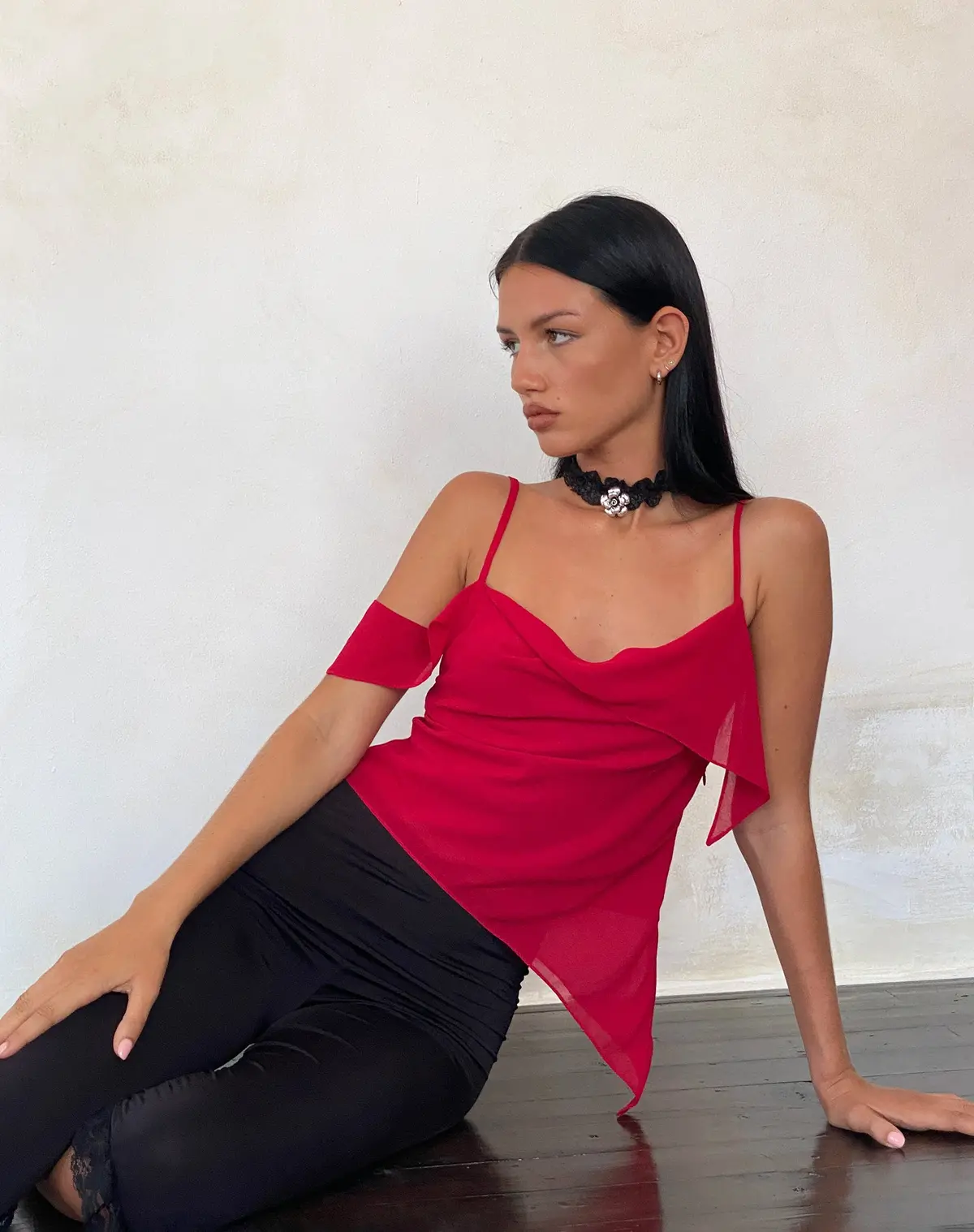 Davila Top In Chiffon Deep Red 1