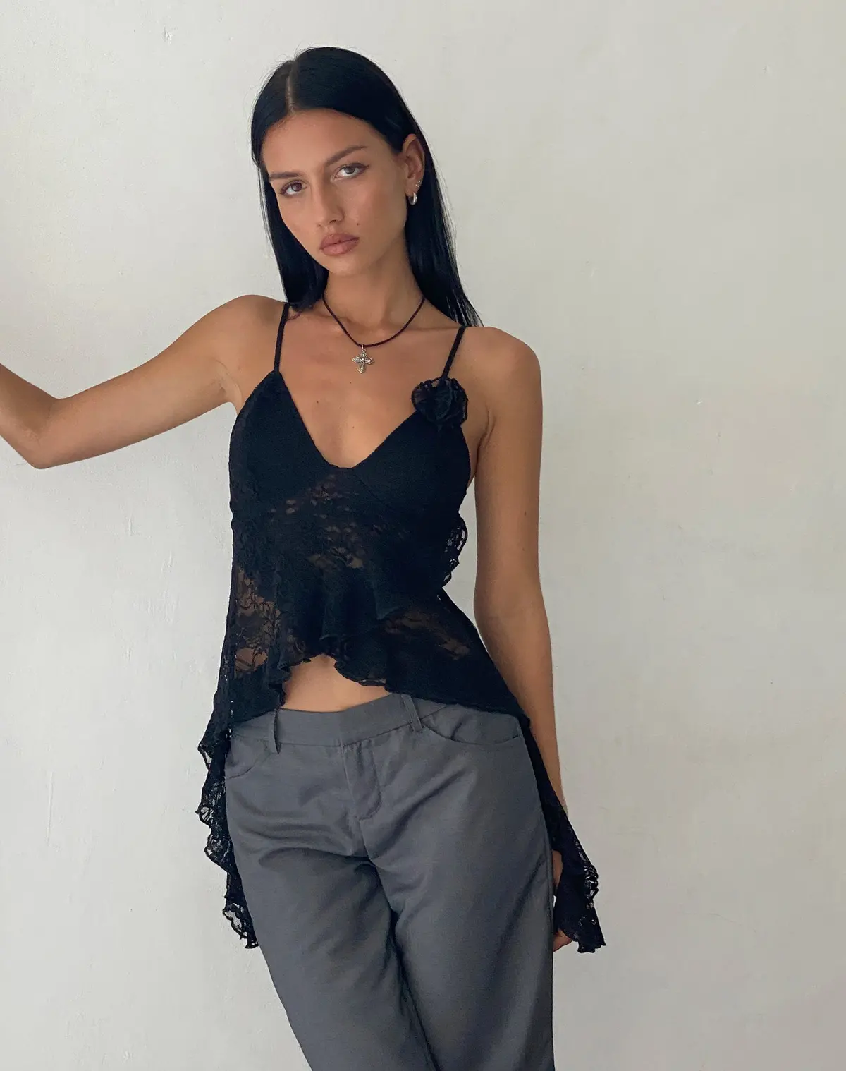 Daytona Ruffle Top In Lace Black 1