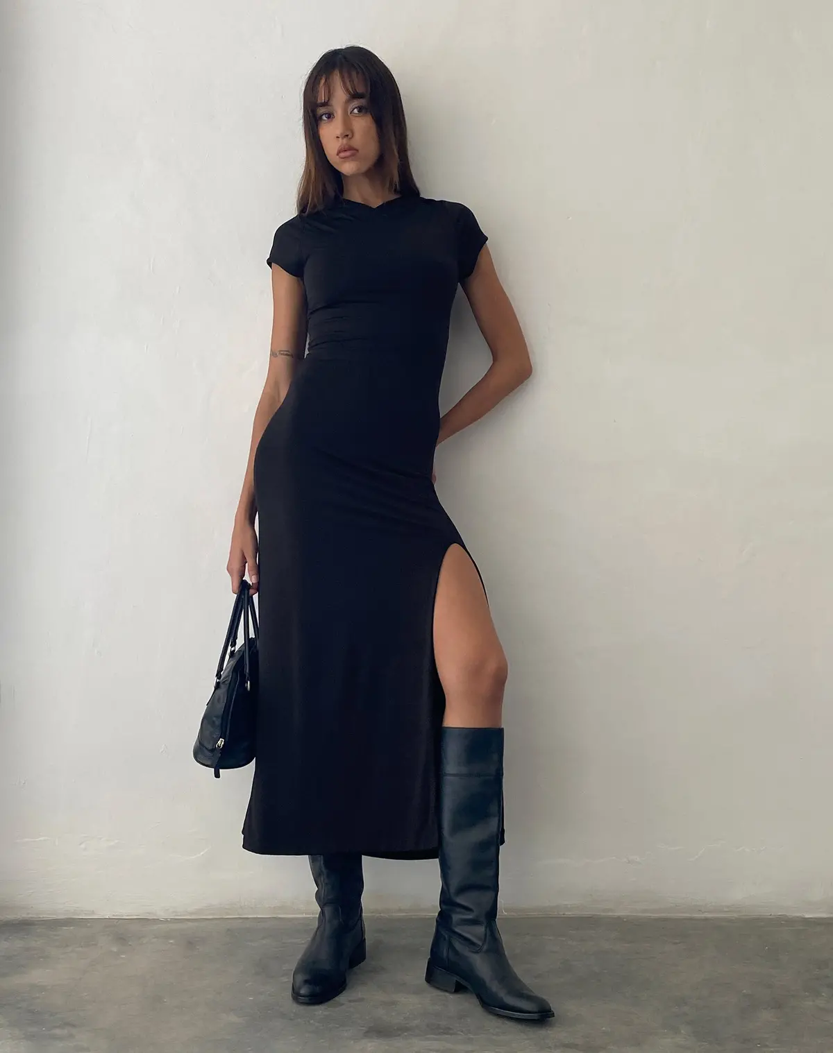 Dixie Hooded Maxi Dress In Slinky Black 1