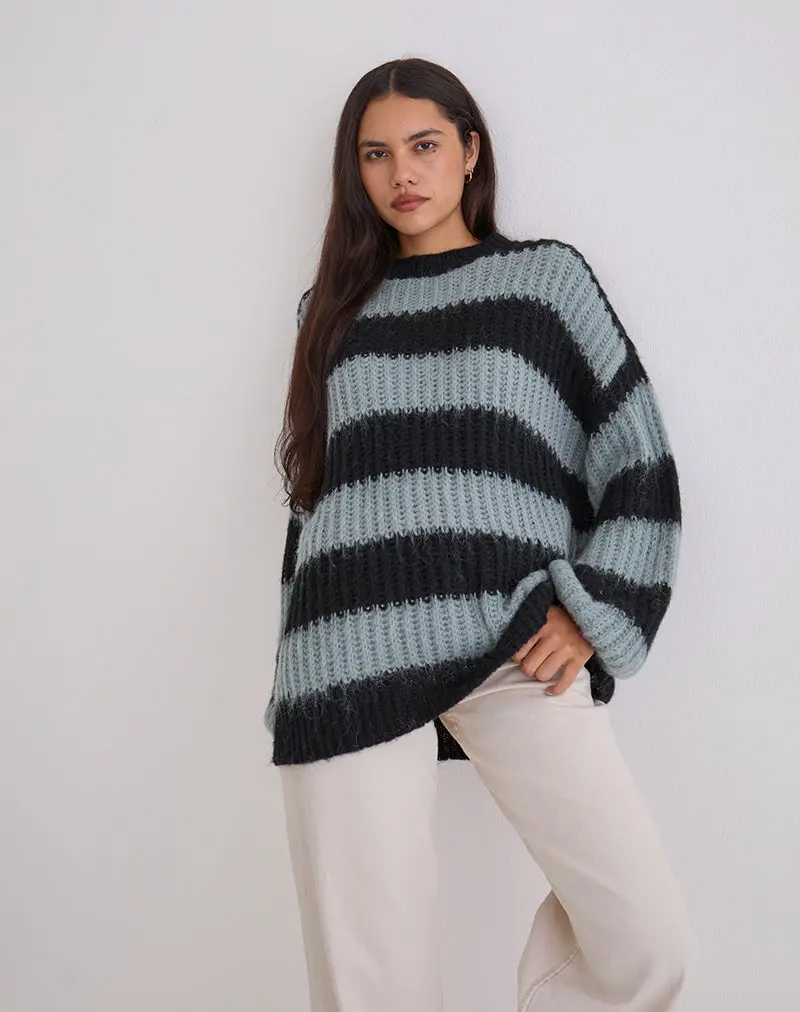 Daren Jumper In Grey And Charcoal Stripes 1