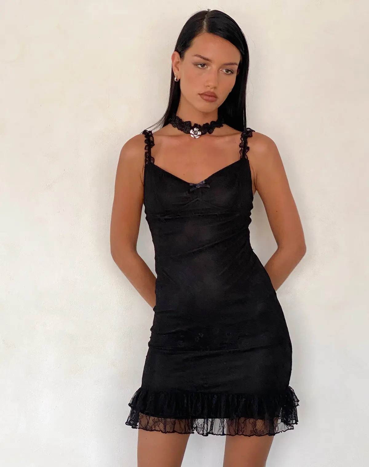 Elaine Lace Mini Dress In Black 1