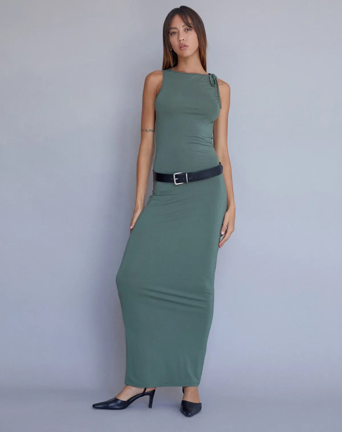 Elinor Maxi Dress In Slinky Olive 1