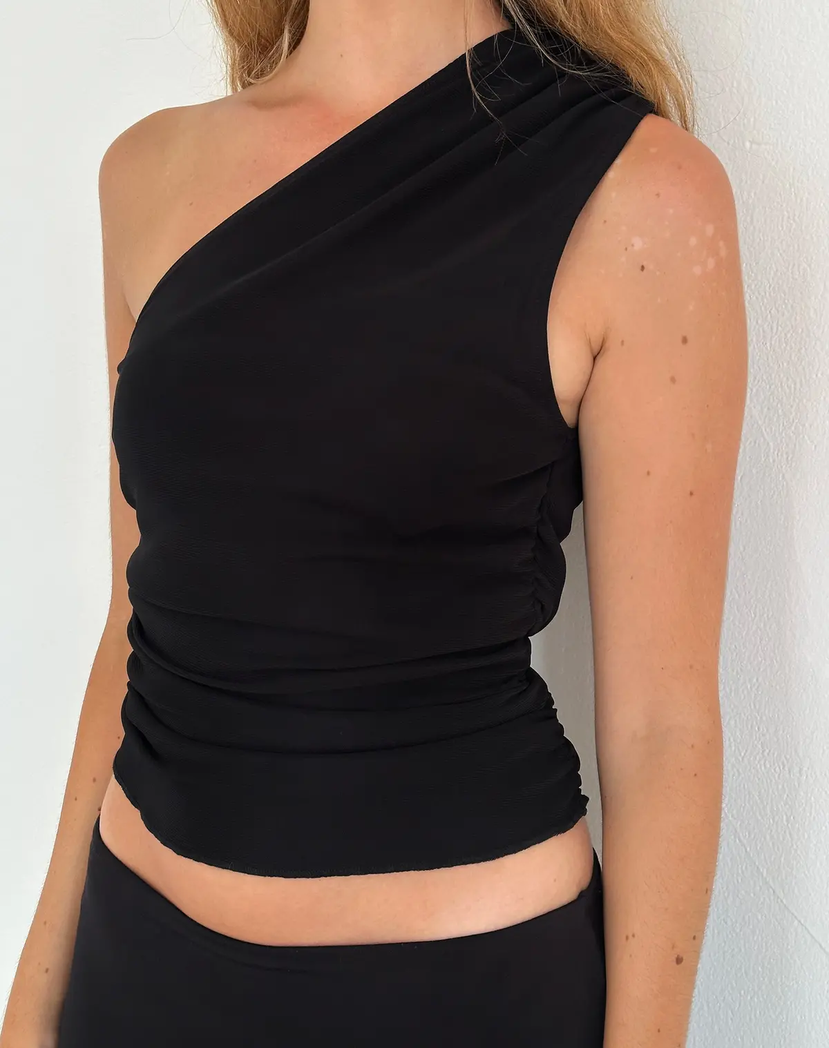 Evelina One Shoulder Top In Black Mesh 1