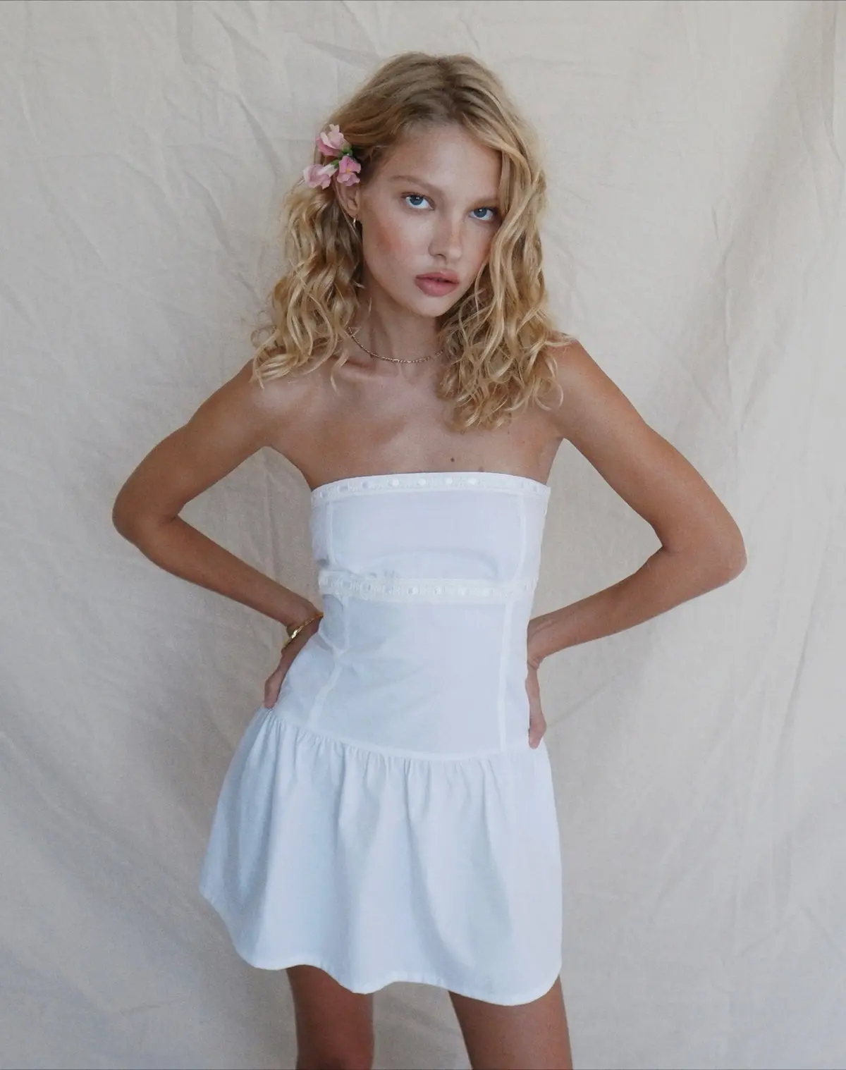 Faelyn Bandeau Mini Dress In Poplin White 1