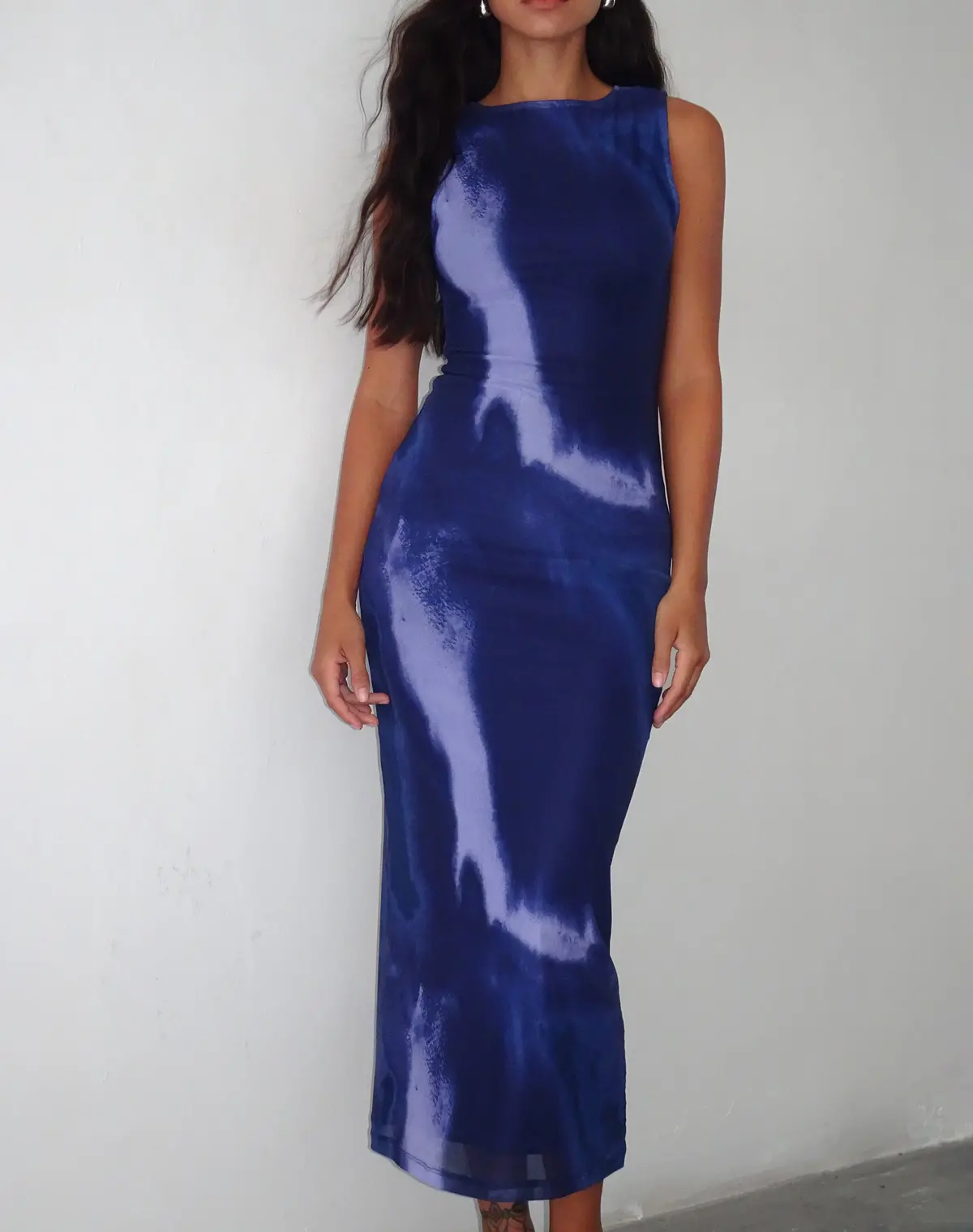 Fayola Printed Maxi Dress In Watercolour Navy 1