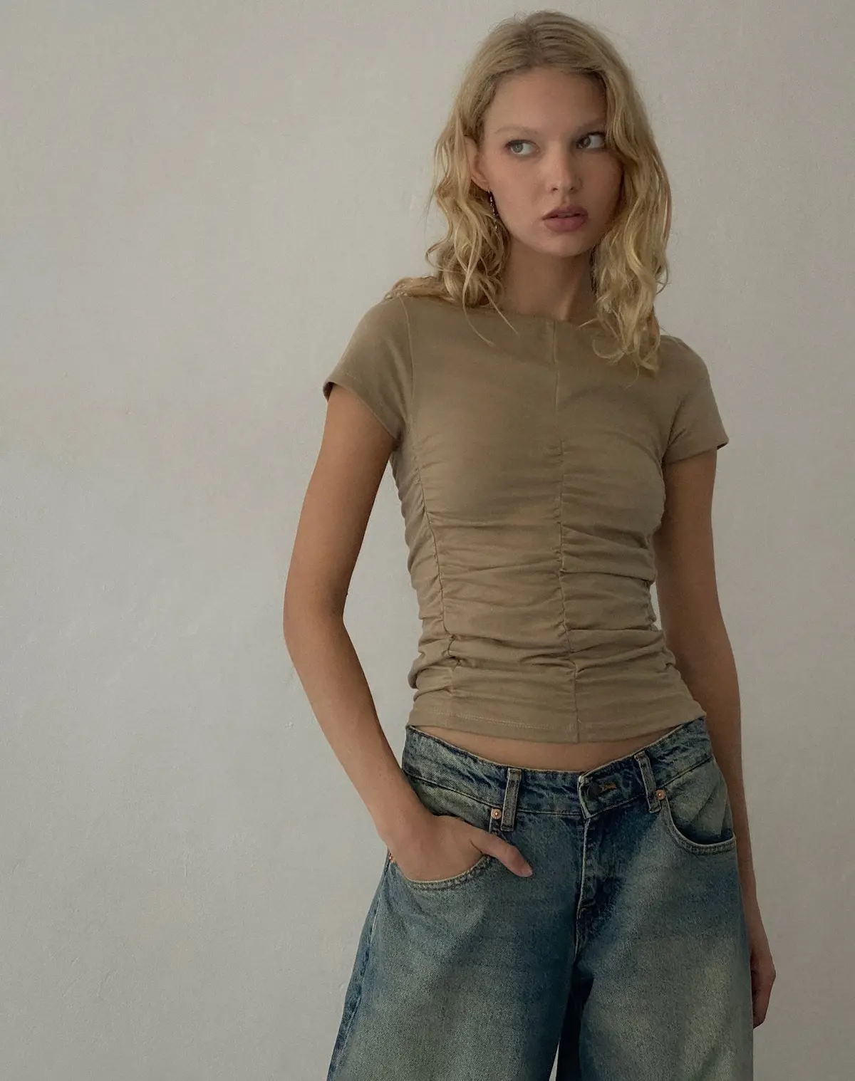 Gryae Ruched Front Top In Biscotti 1