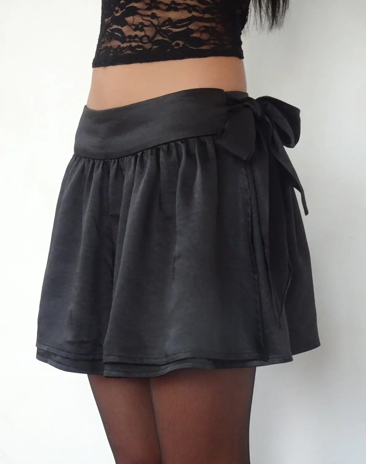 Habema Wrap Mini Skirt In Satin Black 1