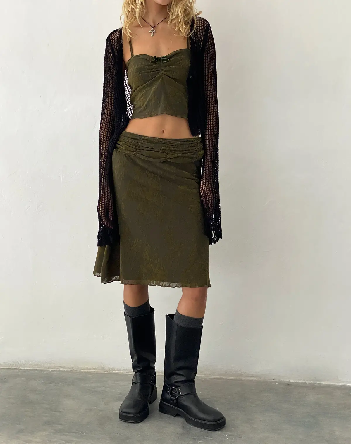 Erato Midi Skirt In Abstract Botanic Dark Olive 1