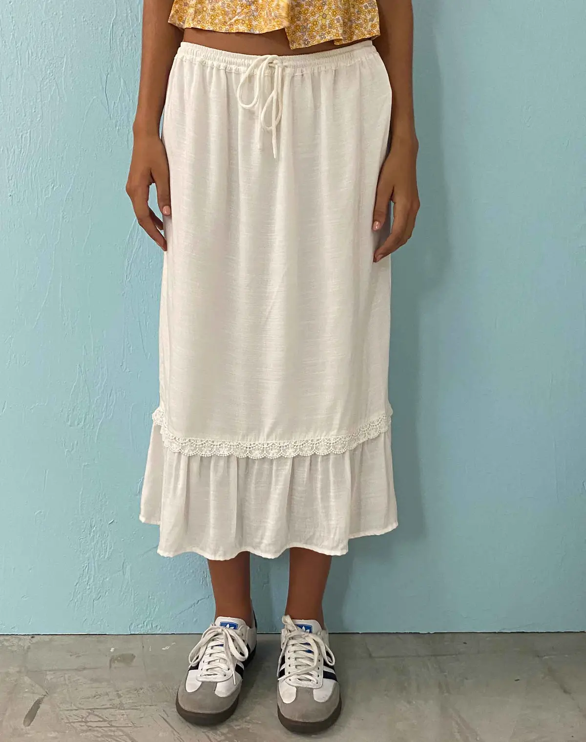 Kokies Frill Hem Midi Skirt In White 1