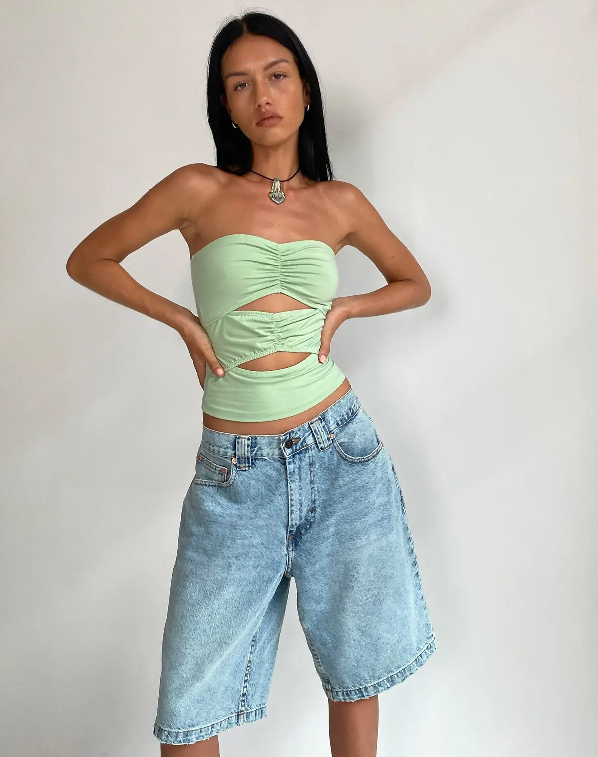 Dayu Bandeau Crop Top In Silver Sage 1