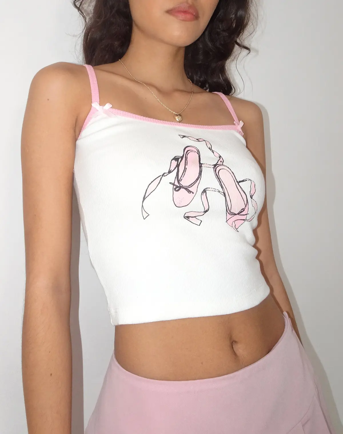 Islay Vest Top In White With Ballet Shoe Print 1