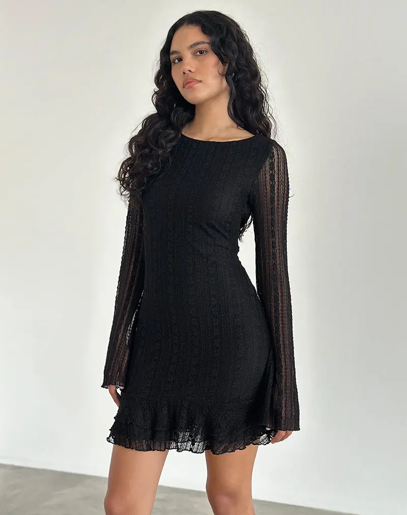 Janawa Backless Mini Dress In Lace Black 1