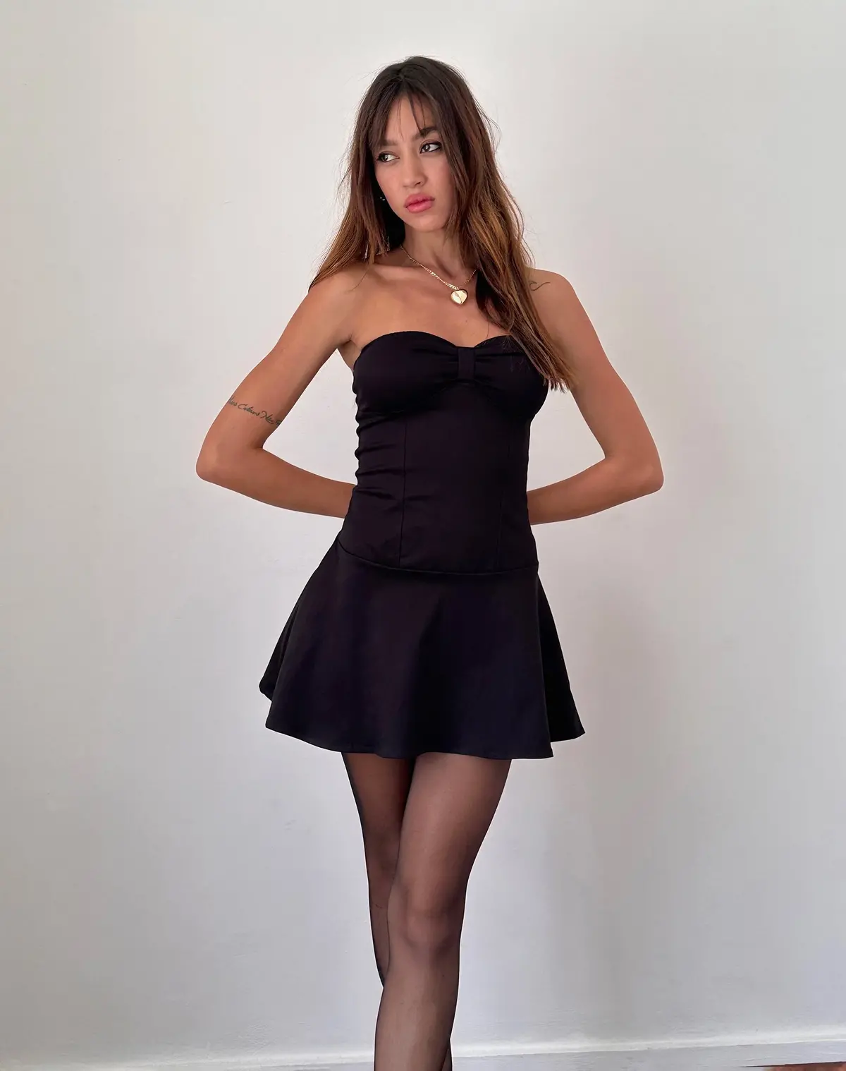 Javas Bandeau Mini Dress In Black Sateen 1