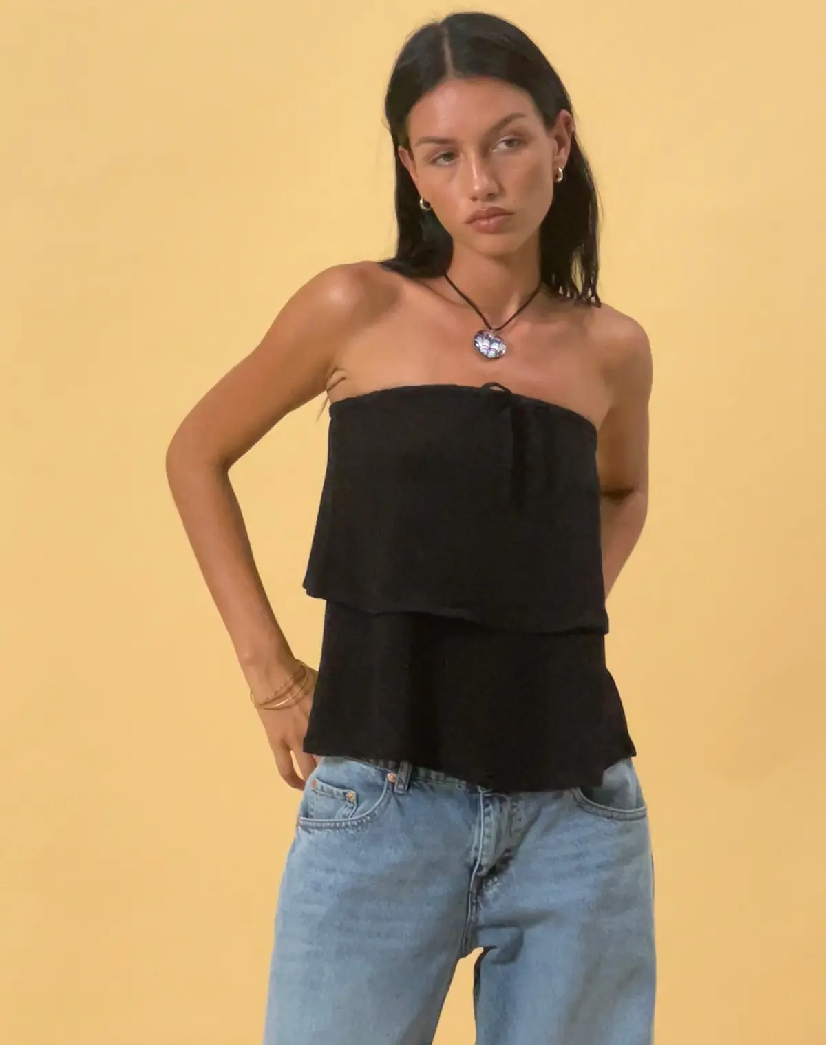 Jimin Layered Bandeau Top In Crinkle Black 1